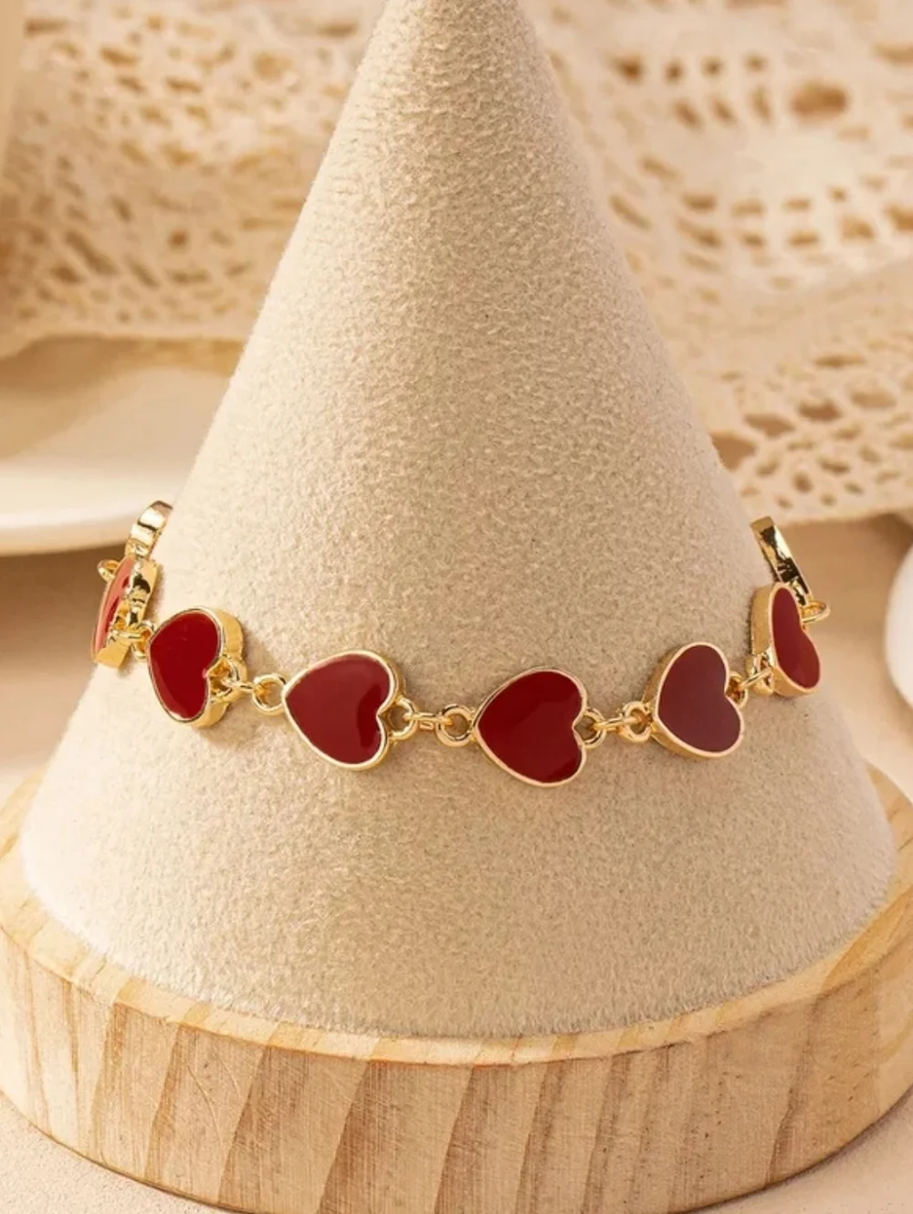 ​18K Gold Red Heart Link Bracelet Boutique Jewelry New